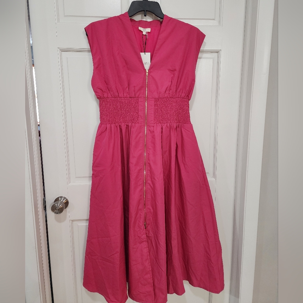 Evette Magenta Pink Zip Front Midi Dress By Avara. - Picture 2 of 13